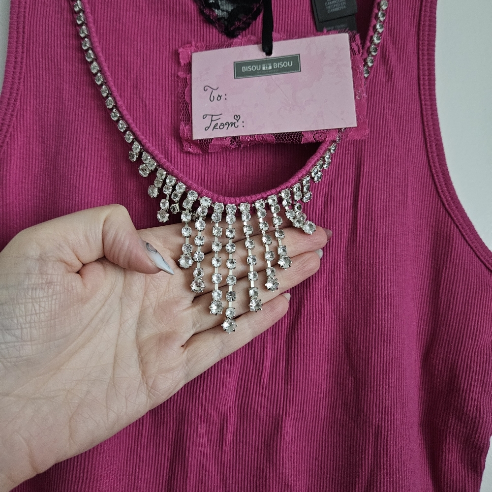 NWT! Bisou Bisou Sleeveless V-neck Rhinestone Embellished Cotton Tank Sz Small - Picture 4 of 7